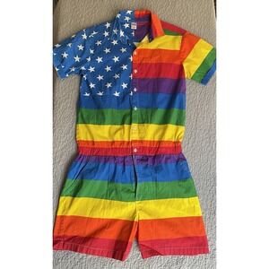 Uzzi Pride Romper Men's Large Rainbow Short Sleeve Button Up